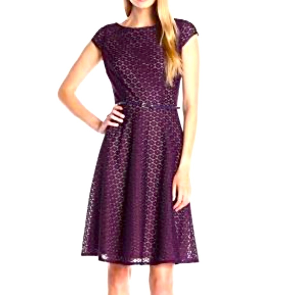 Kasper Women's Cap-Sleeve Eyelet Lace Fit-and-Flare Dress